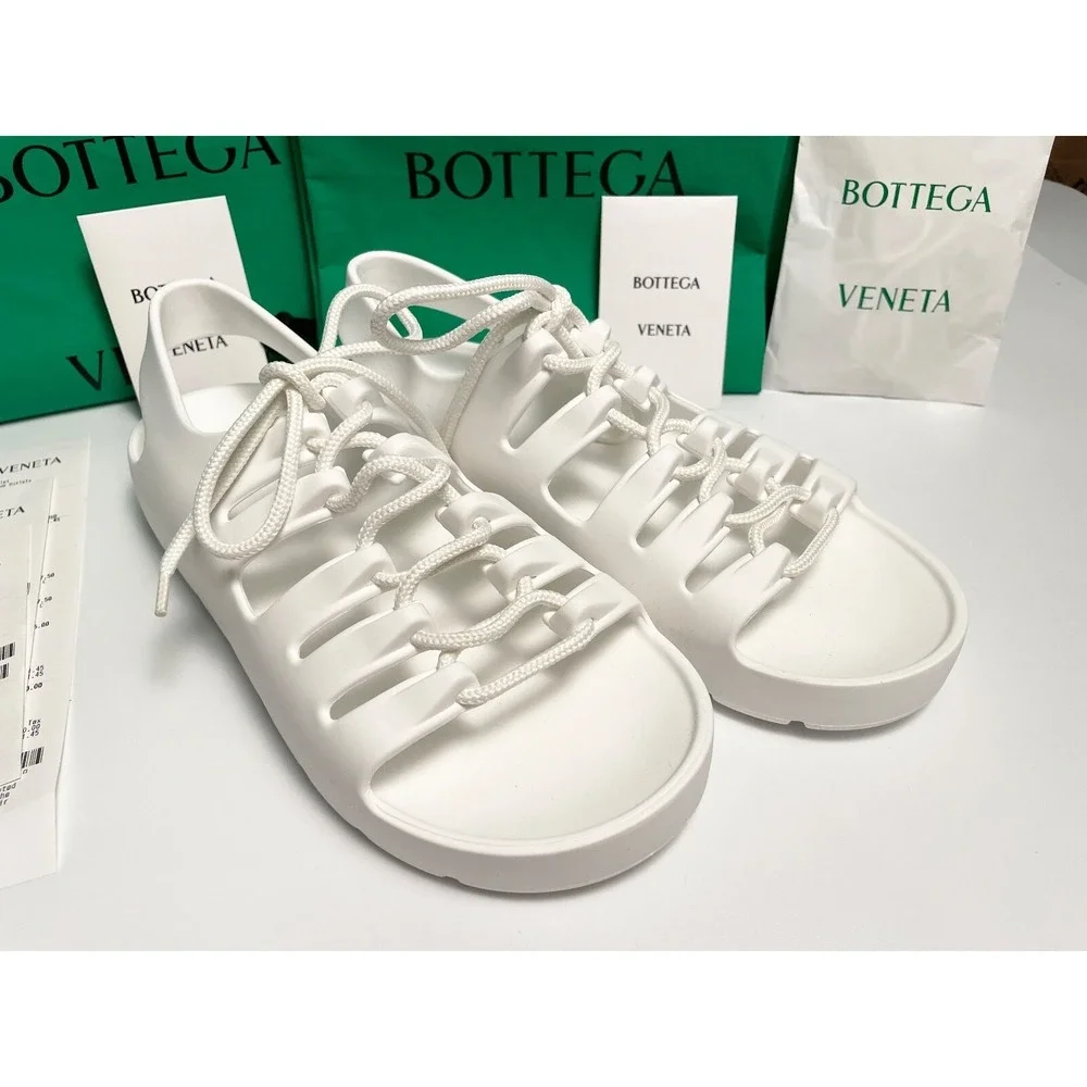 Bottega Veneta Women's 667220 White Lace-up open sandals shoe, sz 37
